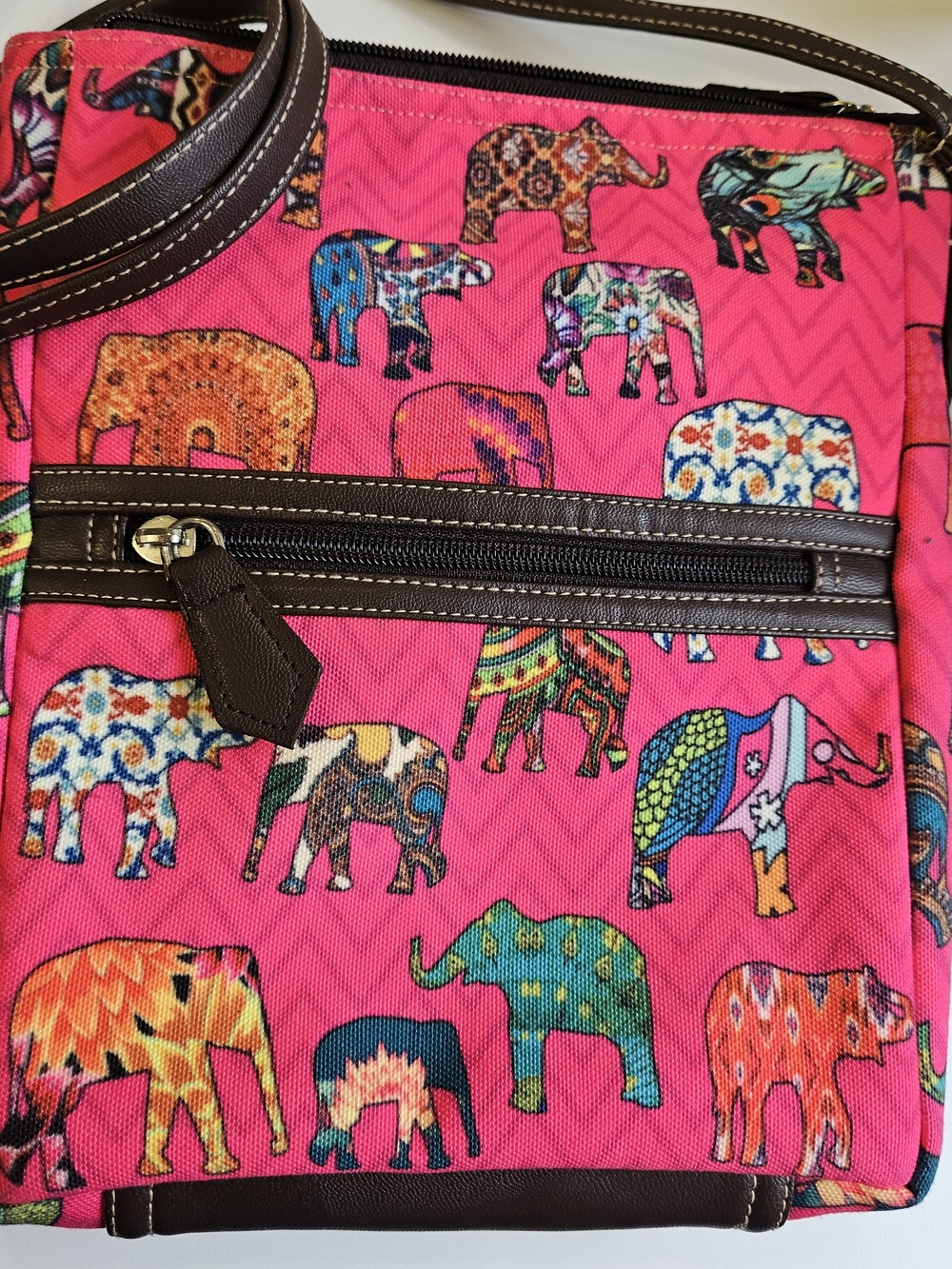 Vibrant Pink Boho Elephant Print Crossbody Bag